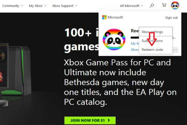 ردیم گیفت کارت Xbox Game Pass در وبسایت