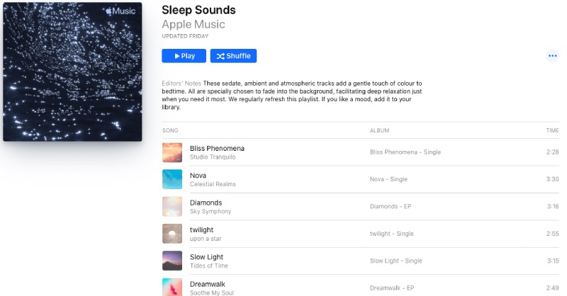 مجموعه‌ای از آهنگ‌های خواب‌آور در میان بهترین پلی لیست های اپل موزیک