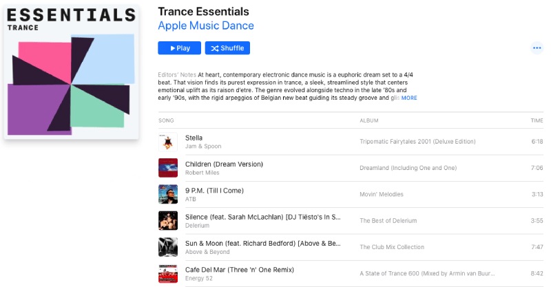 پلی لیست Trance Essentials در اپل موزیک