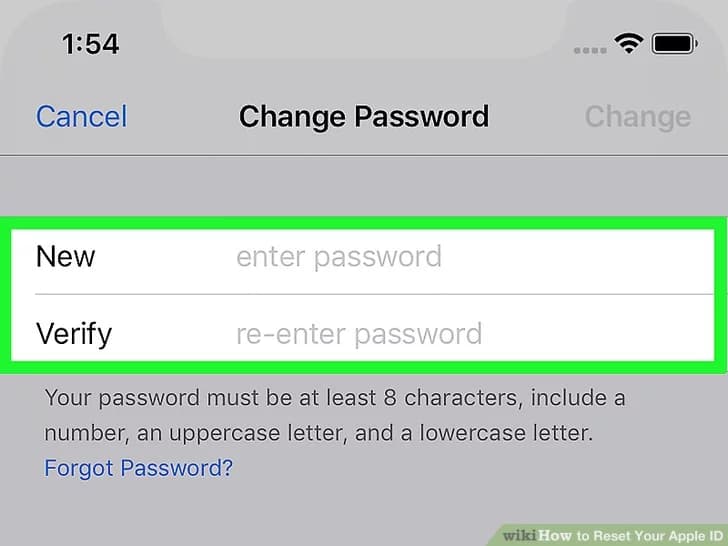 رمز عبور جدید اپل آیدی را وارد کنید