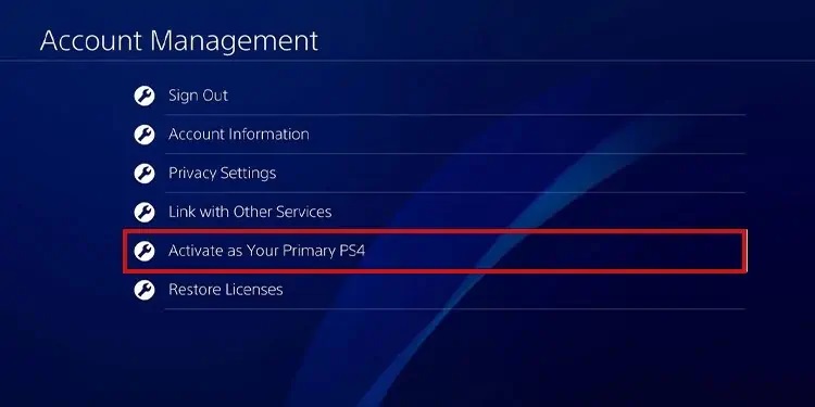 انتخاب گزینه Activate as your Primary PS4