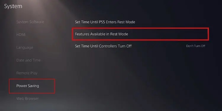 Rest Mode در تنظیمات PS5