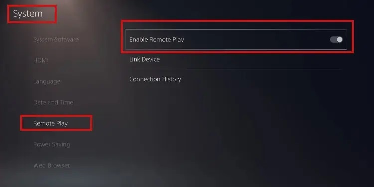 انتخاب گزینه Enable Remote Play