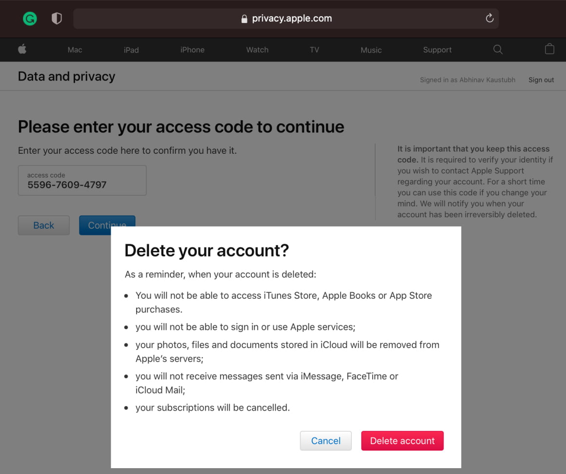 روی Delete account ضربه بزنید