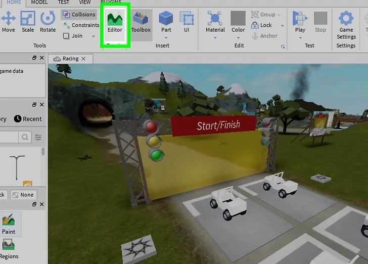 برای دسترسی به پنجره Terrain Editor بر روی Editor کلیک کنید