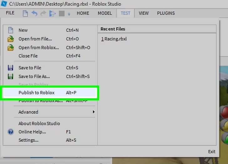 برای انتشار بازی بر روی Publish To Roblox ضربه بزنید