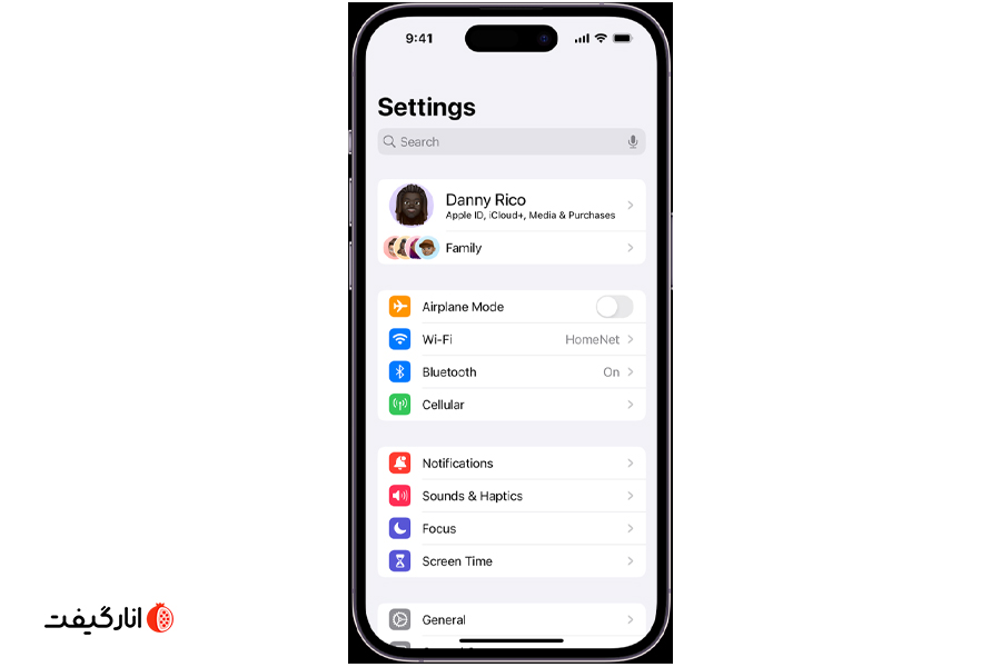 1. وارد تنظیمات دستگاه خود (Settings) شوید