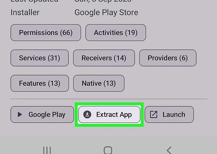 روی Extract App ضربه بزنید